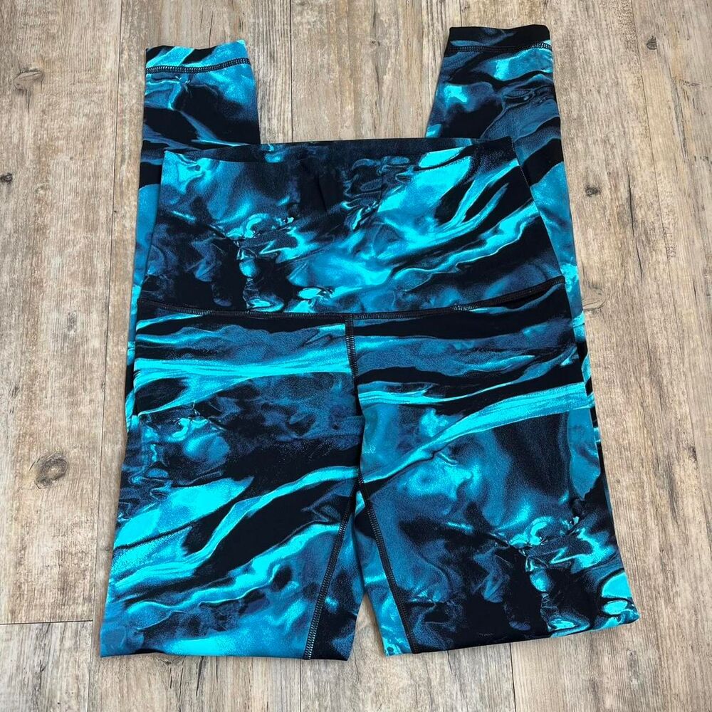 Lululemon Wunder Under Pant Leggings Hi Rise Flux Nulux 6 Blue Marble Black - Picture 2 of 4